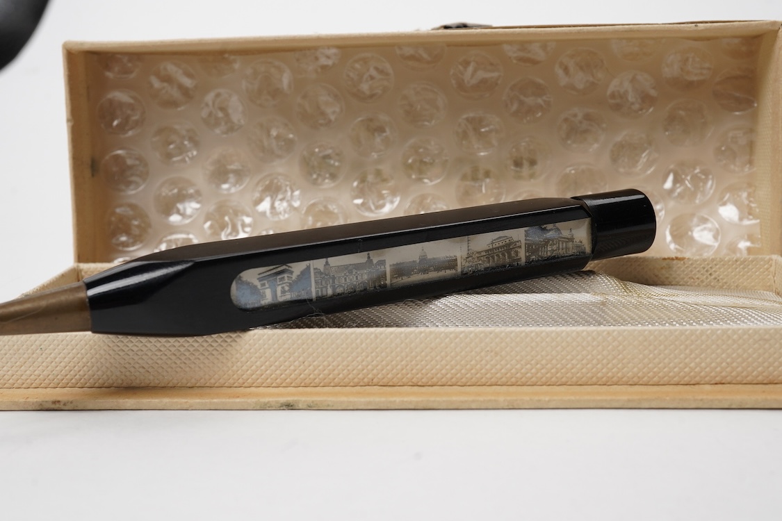 A propelling pencil inset with pictures of famous buildings in Waterman box
